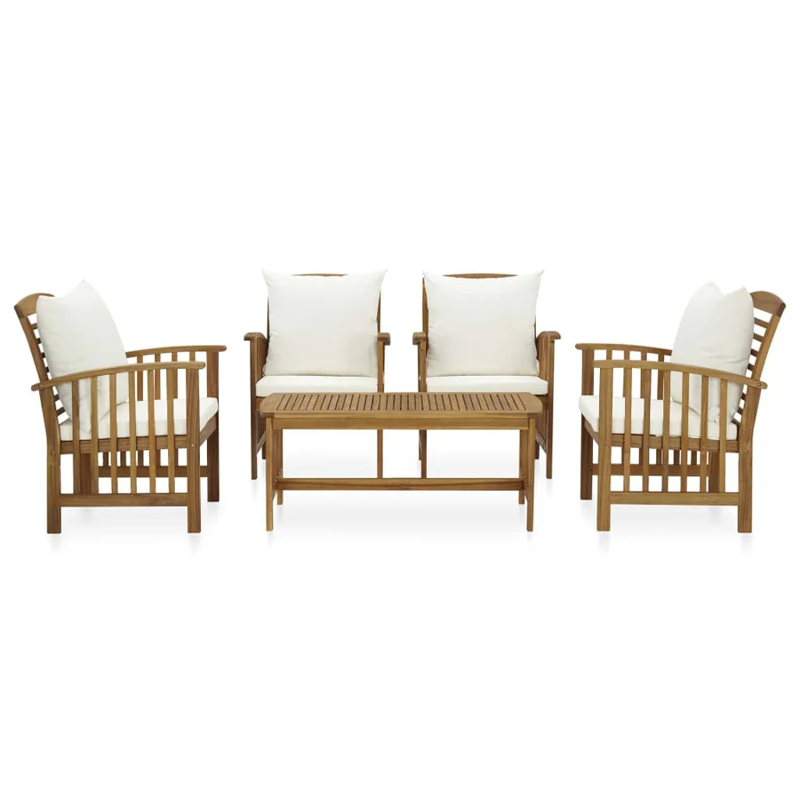 Salon de jardin 5 pcs avec coussins Bois d'acacia solide - 2