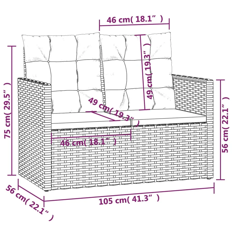 Banc de jardin avec coussins Gris 105 cm Résine tressée - 8