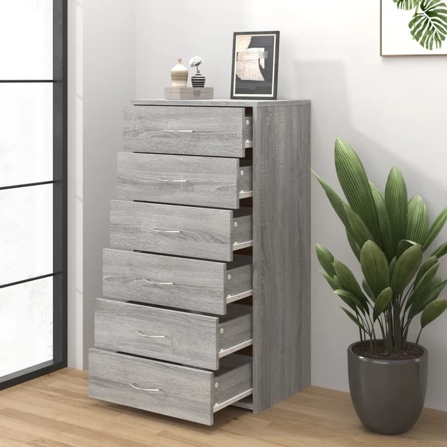 Buffet avec 6 tiroirs Sonoma gris 50x34x96 cm Bois d'ingénierie - 3