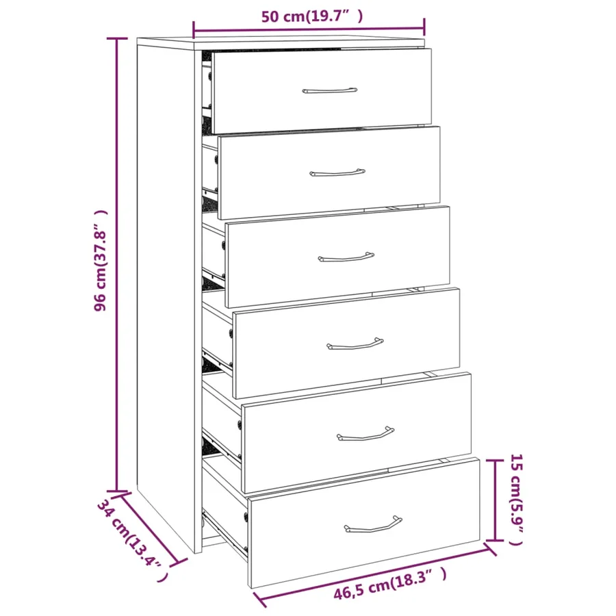 Buffet avec 6 tiroirs Sonoma gris 50x34x96 cm Bois d'ingénierie - 8