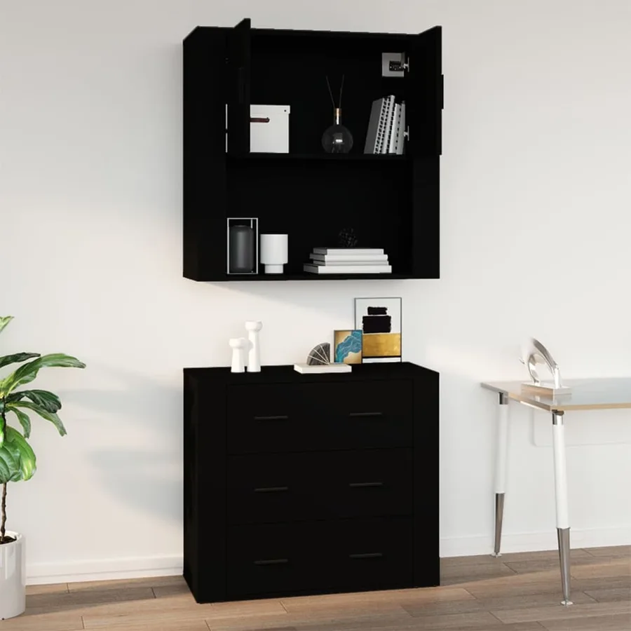 Armoire murale Noir 80x33x80 cm Bois d'ingénierie - 9