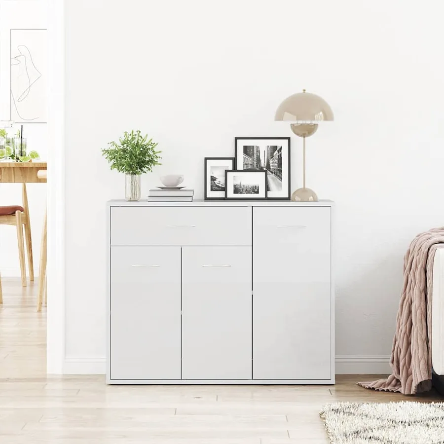 Buffet Blanc brillant 88x30x70 cm Bois d'ingénierie - 3