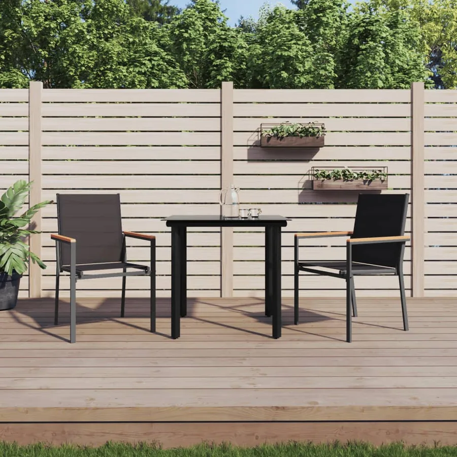 Ensemble à manger de jardin 3 pcs noir textilène et acier