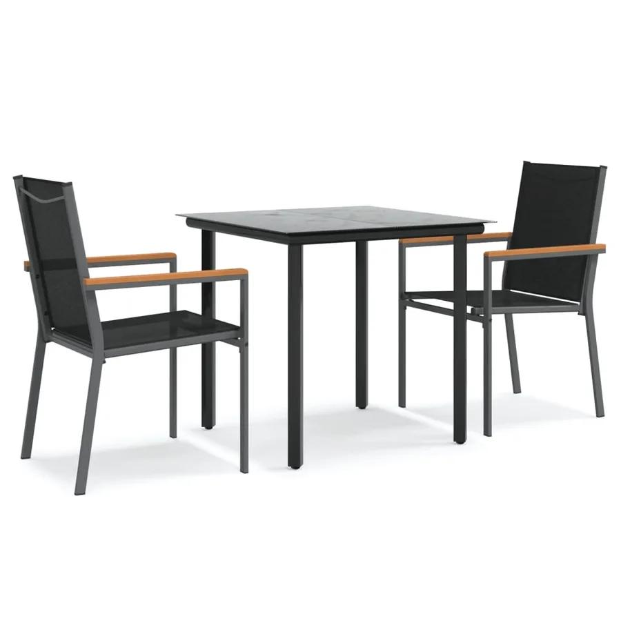 Ensemble à manger de jardin 3 pcs noir textilène et acier - 2