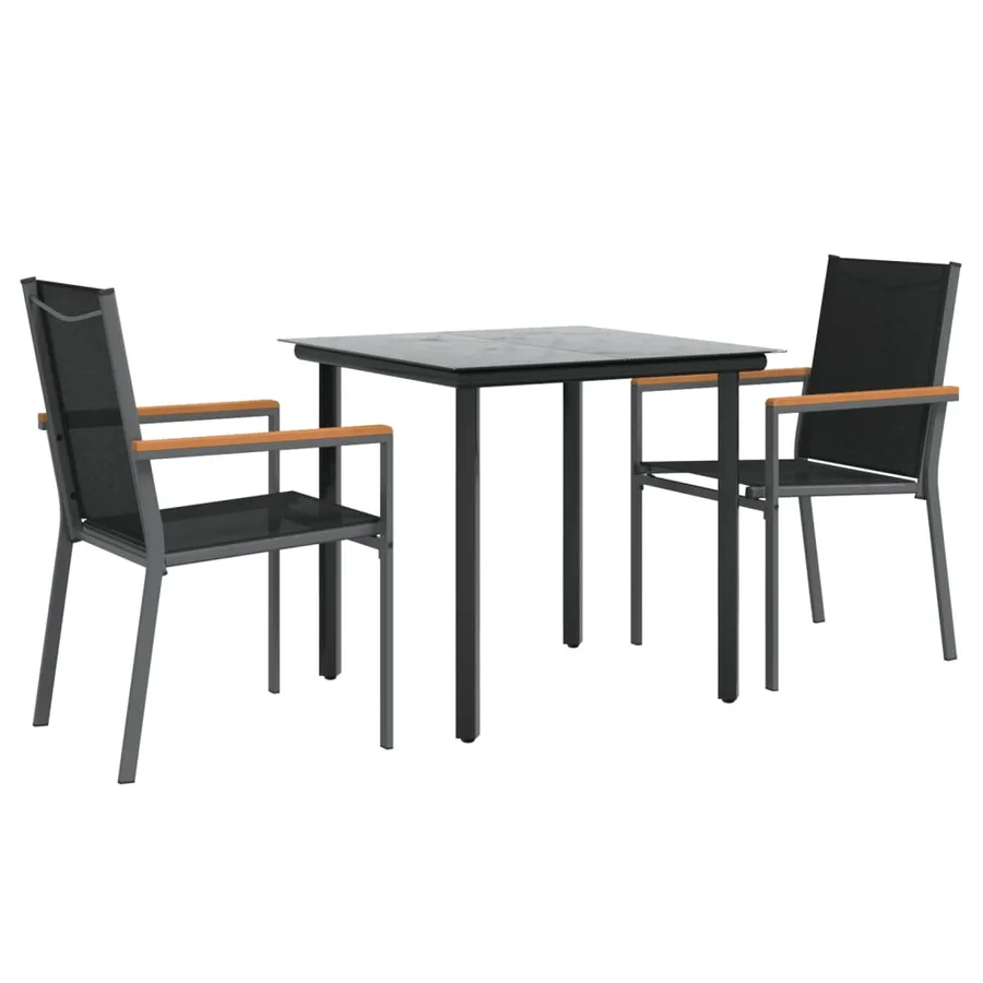 Ensemble à manger de jardin 3 pcs noir textilène et acier - 3