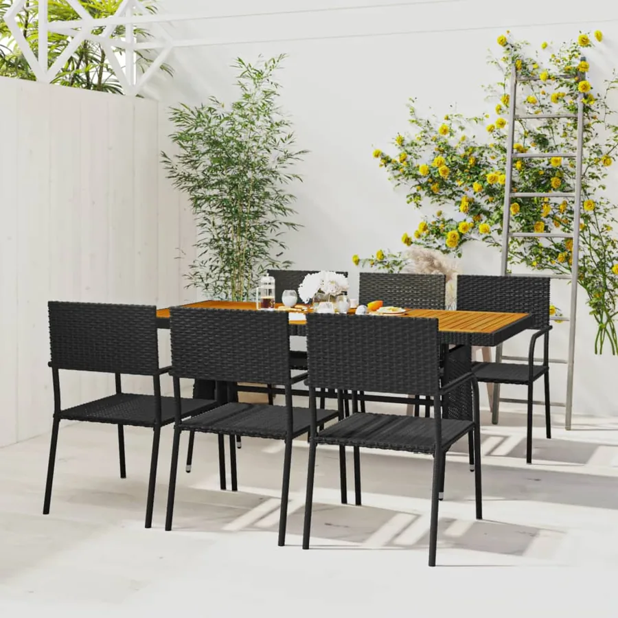 Mobilier à dîner d'extérieur 7 pcs Résine tressée Noir