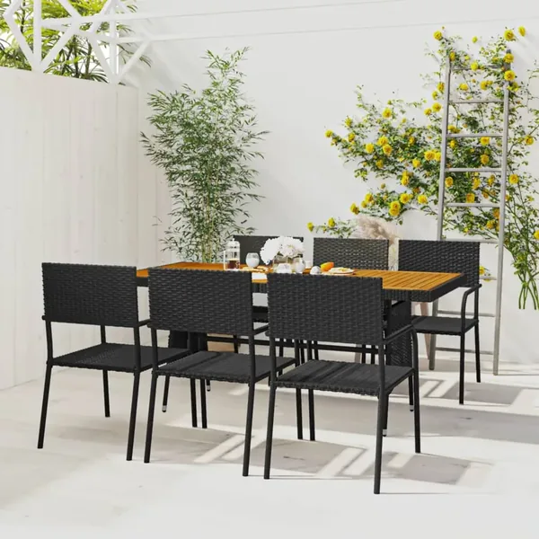 Mobilier à dîner d'extérieur 7 pcs Résine tressée Noir