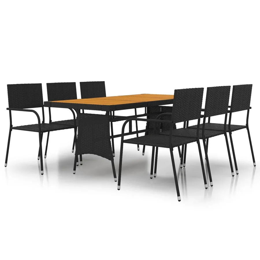 Mobilier à dîner d'extérieur 7 pcs Résine tressée Noir - 2