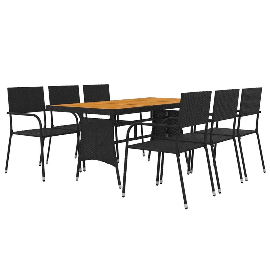 Mobilier à dîner d'extérieur 7 pcs Résine tressée Noir - 3