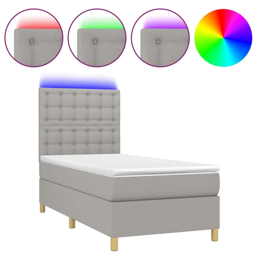 Sommier à lattes de lit matelas et LED Gris clair 100x200 cm - 2