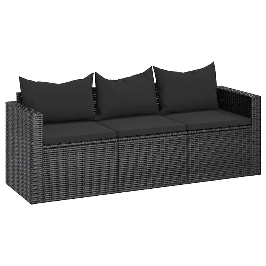 Canapé de jardin à 3 places avec coussins noir résine tressée - 2