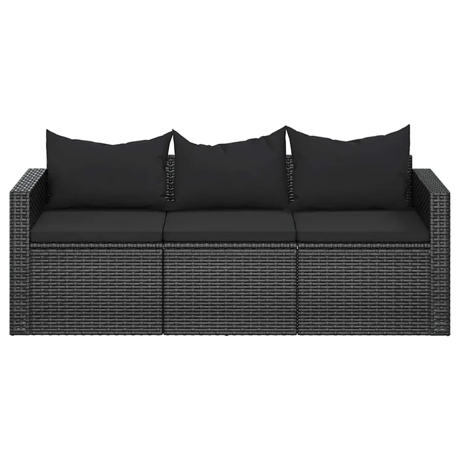 Canapé de jardin à 3 places avec coussins noir résine tressée - 3