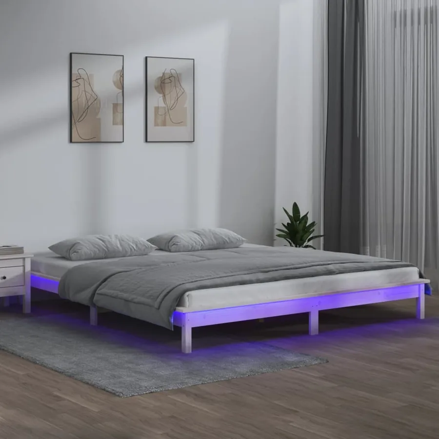 Cadre de lit à LED sans matelas blanc 160x200 cm bois massif
