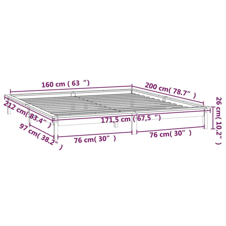 Cadre de lit à LED sans matelas blanc 160x200 cm bois massif - 13
