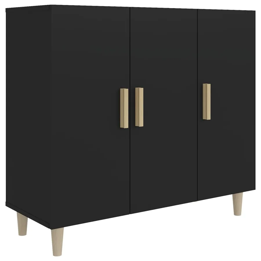 Buffet noir 90x34x80 cm bois d'ingénierie - 2