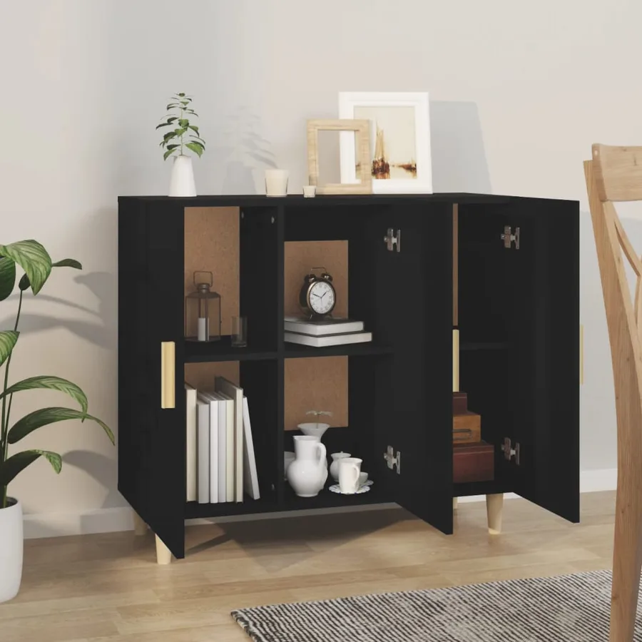 Buffet noir 90x34x80 cm bois d'ingénierie - 6