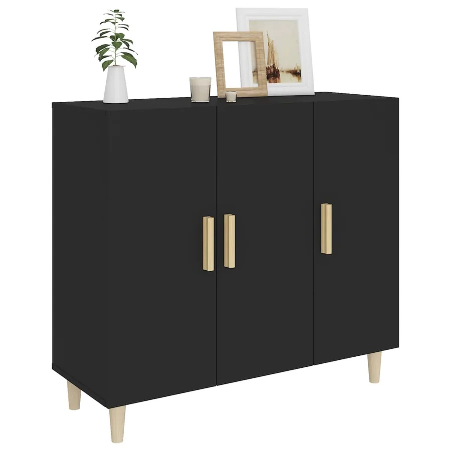 Buffet noir 90x34x80 cm bois d'ingénierie - 7