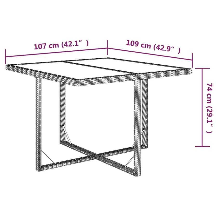 Table de jardin Marron 109x107x74 cm Résine tressée et verre - 7