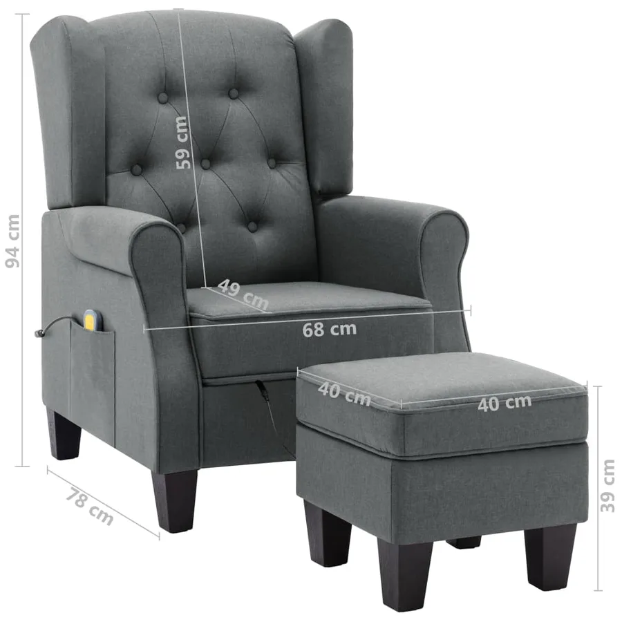Fauteuil de massage avec repose-pied Gris clair Tissu - 10
