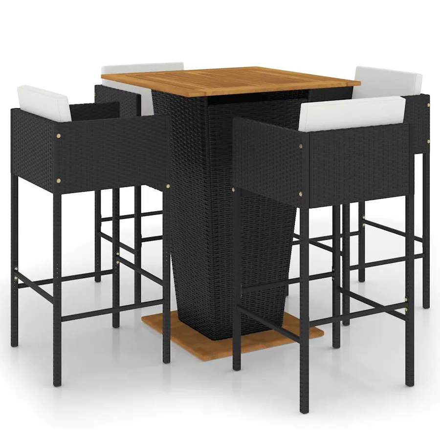 Ensemble de bar de jardin 5 pcs et coussins Résine tressée Noir - 2