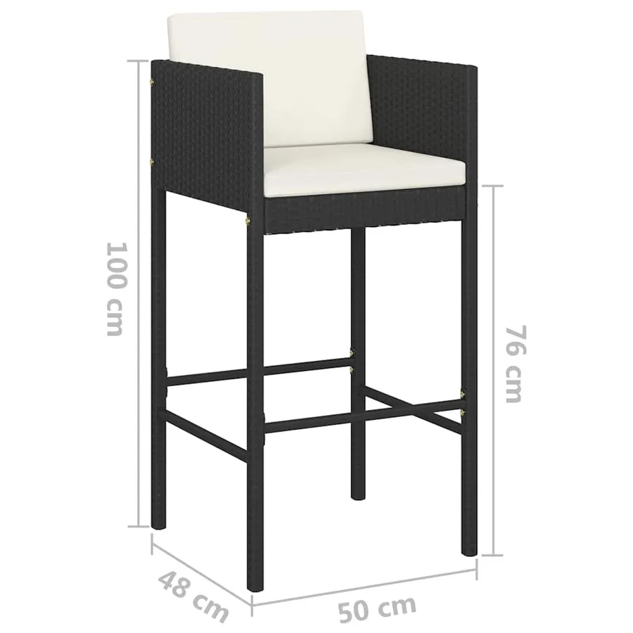 Ensemble de bar de jardin 5 pcs et coussins Résine tressée Noir - 9