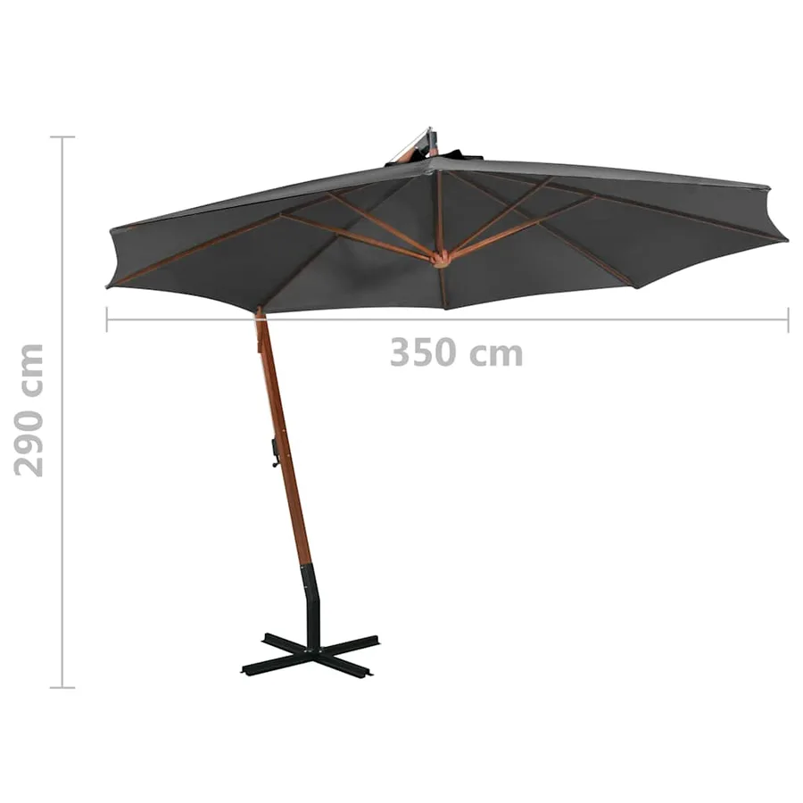 Parasol de jardin suspendu avec mât anthracite bois de sapin - 9