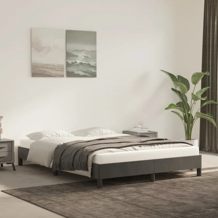 Cadre de lit sans matelas gris foncé 140x200 cm velours