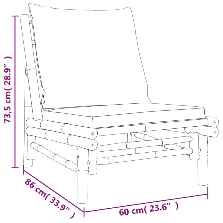 Salon de jardin 4 pcs avec coussins blanc crème bambou - 10