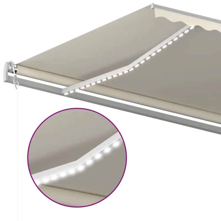 Auvent automatique avec capteur de vent et LED 600x300 cm Crème - 4
