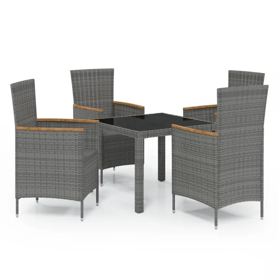 Ensemble à manger d'extérieur 5pcs coussins résine tressée gris - 2