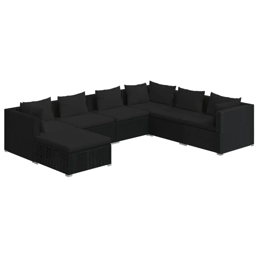 Salon de jardin 7 pcs avec coussins Résine tressée Noir - 2
