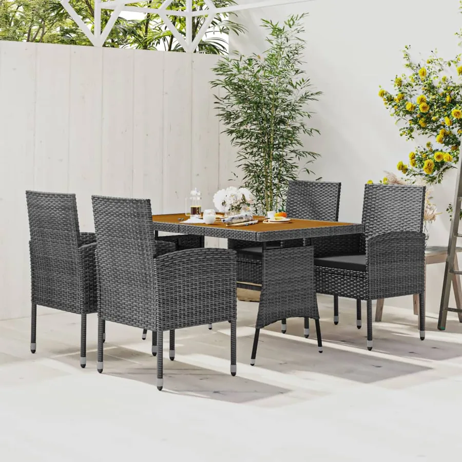 Ensemble à manger d'extérieur 5 pcs Résine tressée Gris