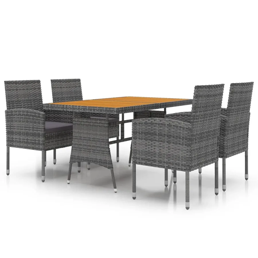 Ensemble à manger d'extérieur 5 pcs Résine tressée Gris - 2