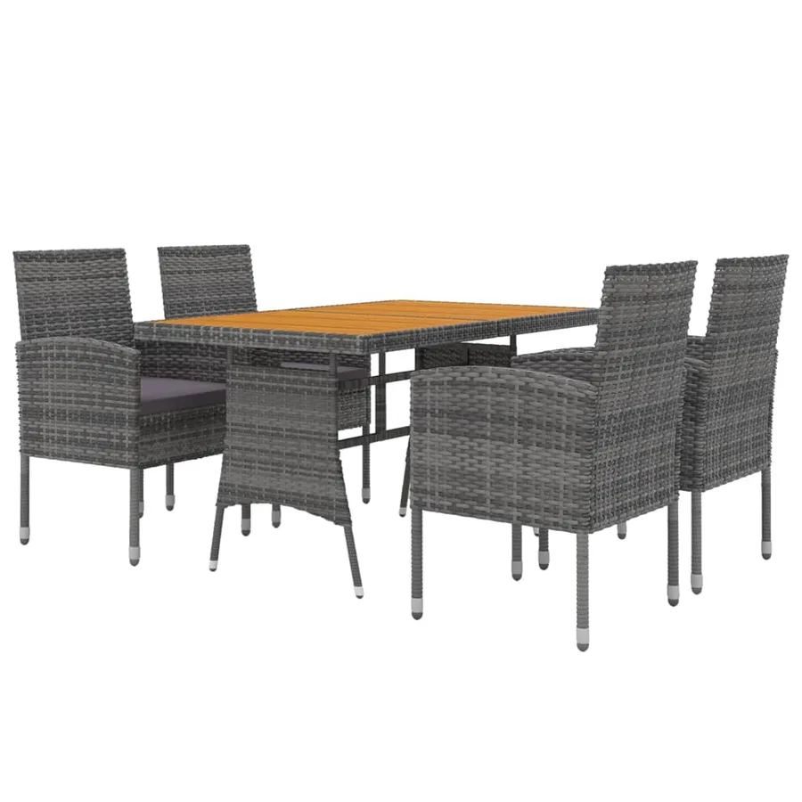 Ensemble à manger d'extérieur 5 pcs Résine tressée Gris - 3