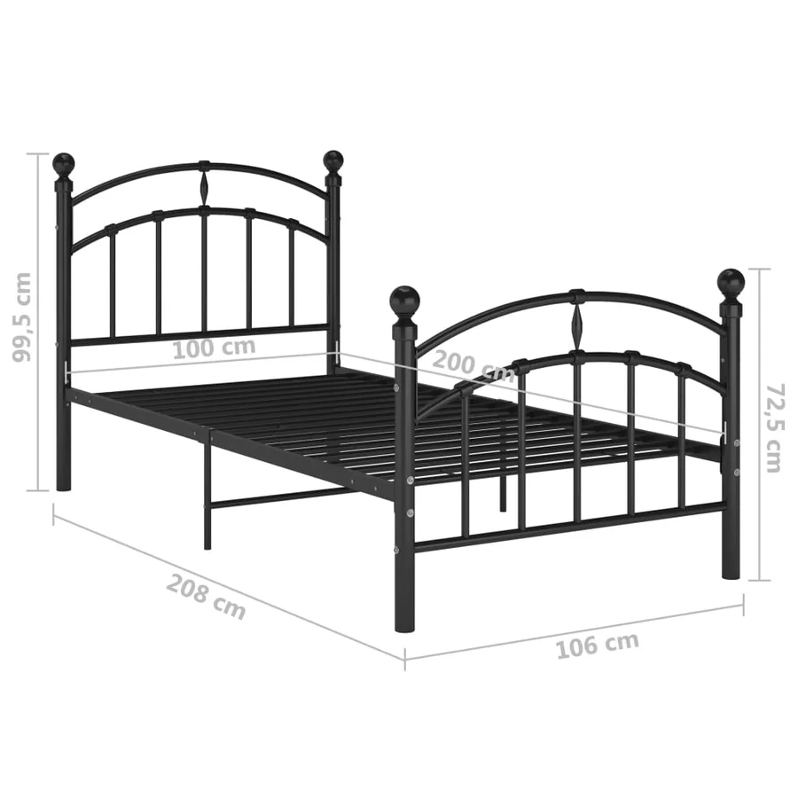 Cadre de lit sans matelas noir métal 100x200 cm - 7