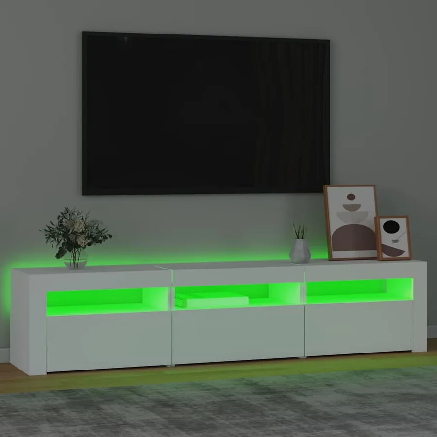 Meuble TV avec lumières LED Blanc 180x35x40 cm - 4