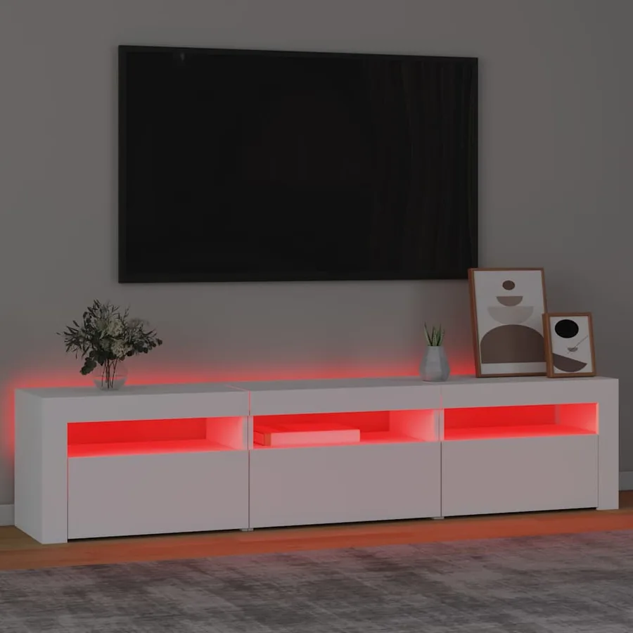 Meuble TV avec lumières LED Blanc 180x35x40 cm - 5