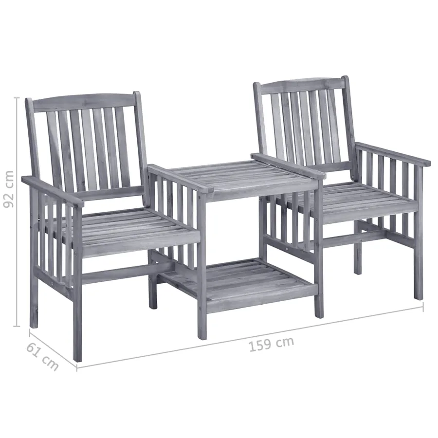 Chaises de jardin avec table à thé et coussins Acacia solide - 11