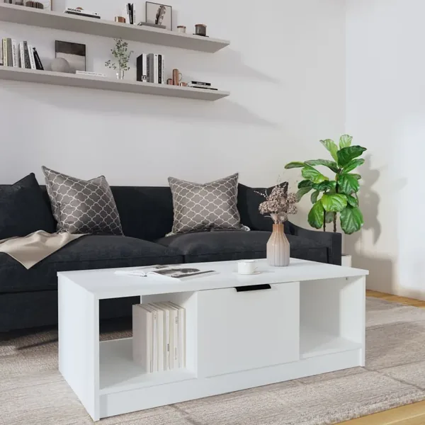 Table basse blanc 102x50x36 cm bois d'ingénierie