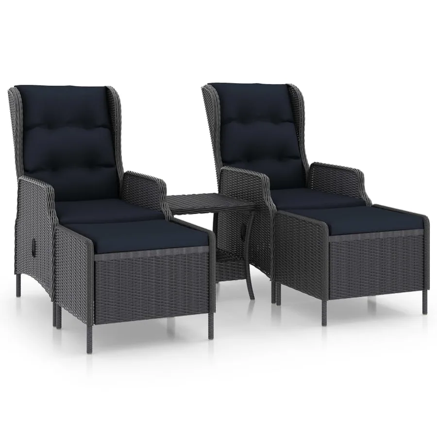 Salon de jardin 3 pcs avec coussins résine tressée gris foncé - 2