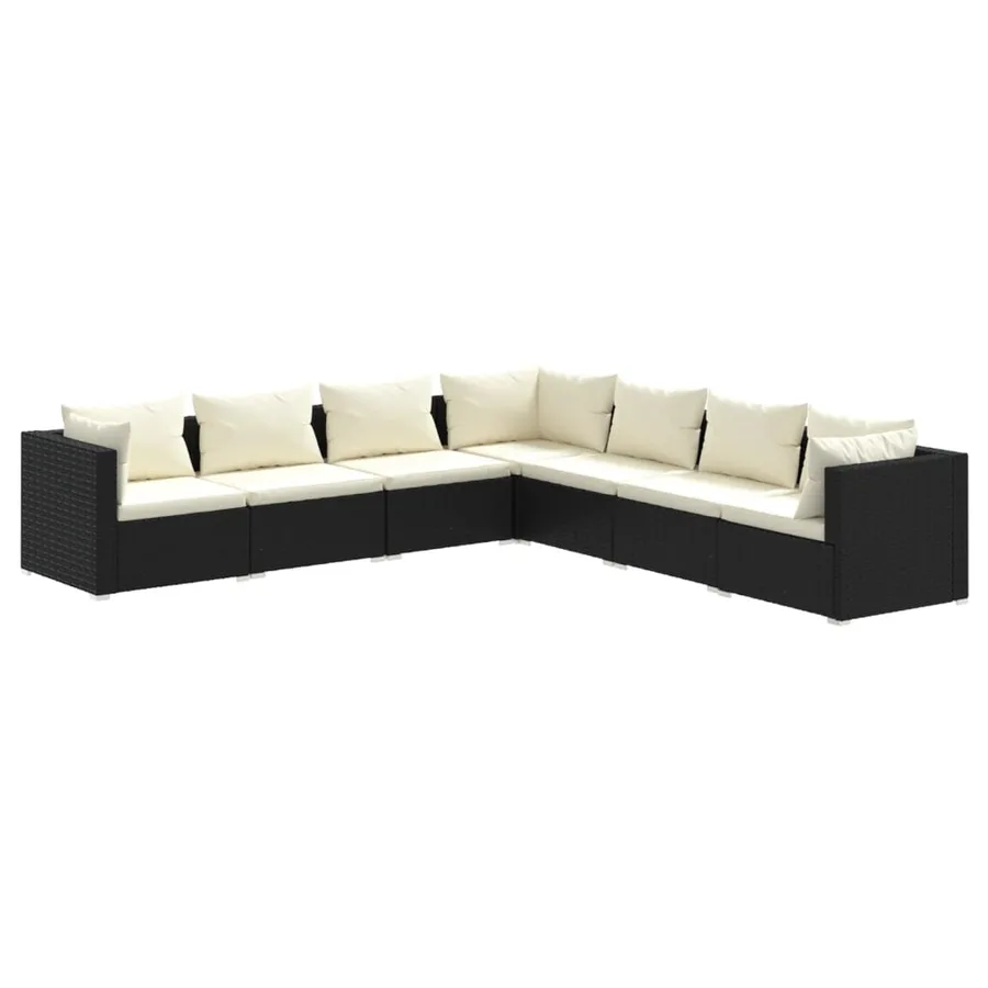 Salon de jardin 7 pcs avec coussins Résine tressée Noir - 2