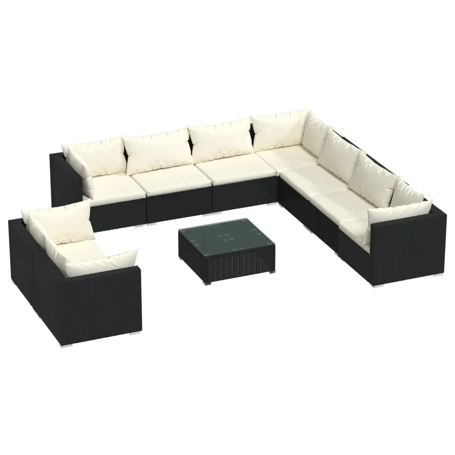 Salon de jardin 10 pcs avec coussins noir résine tressée - 2
