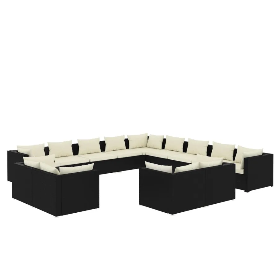 Salon de jardin 13 pcs avec coussins Noir Résine tressée - 2