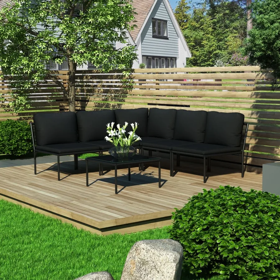 Salon de jardin 6 pcs avec coussins Noir PVC