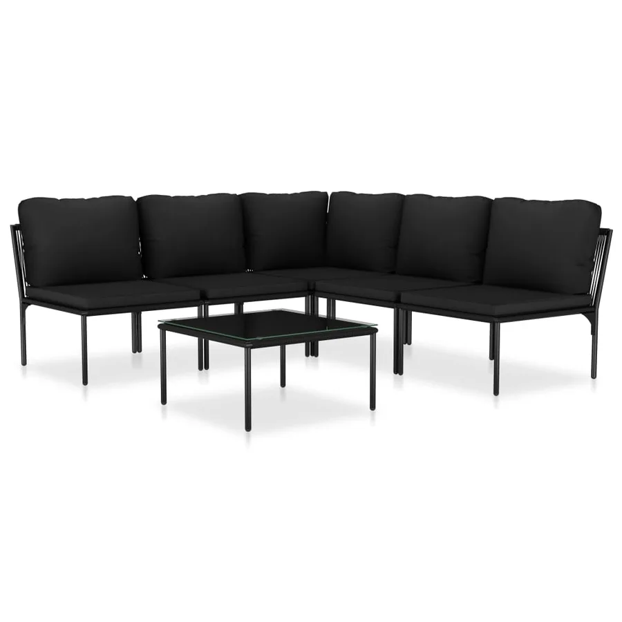 Salon de jardin 6 pcs avec coussins Noir PVC - 2