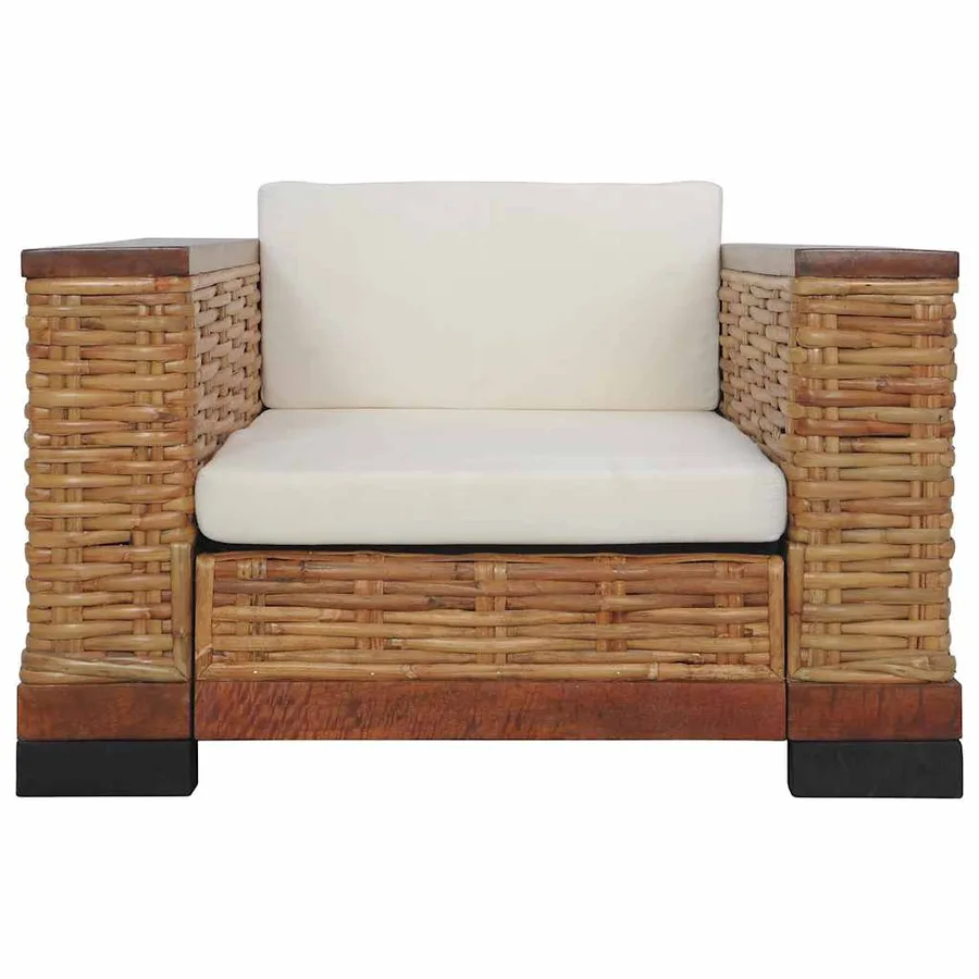 Fauteuil avec coussins Marron Rotin naturel - 2