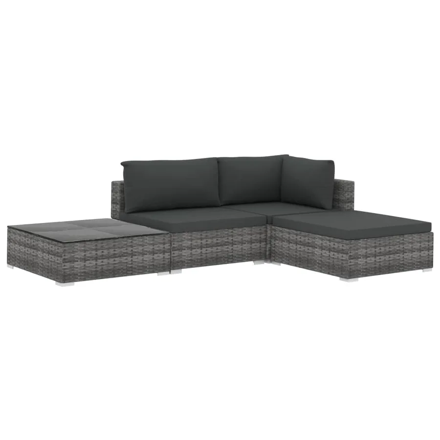 Salon de jardin 4 pcs avec coussins résine tressée gris - 2
