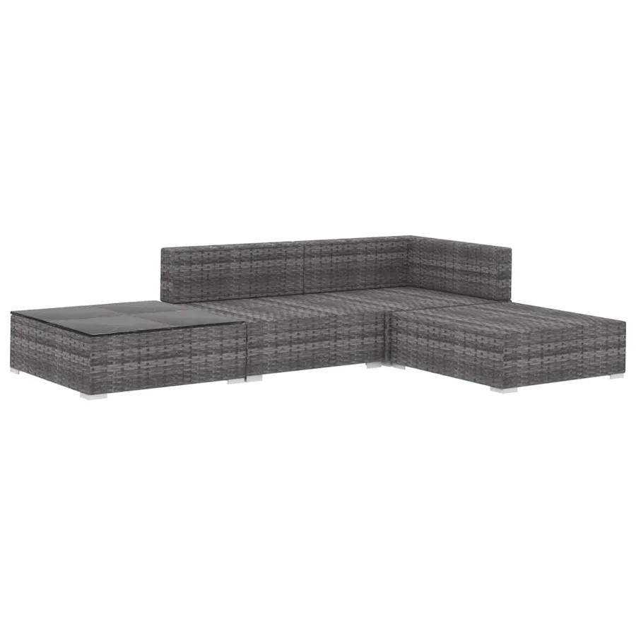 Salon de jardin 4 pcs avec coussins résine tressée gris - 3