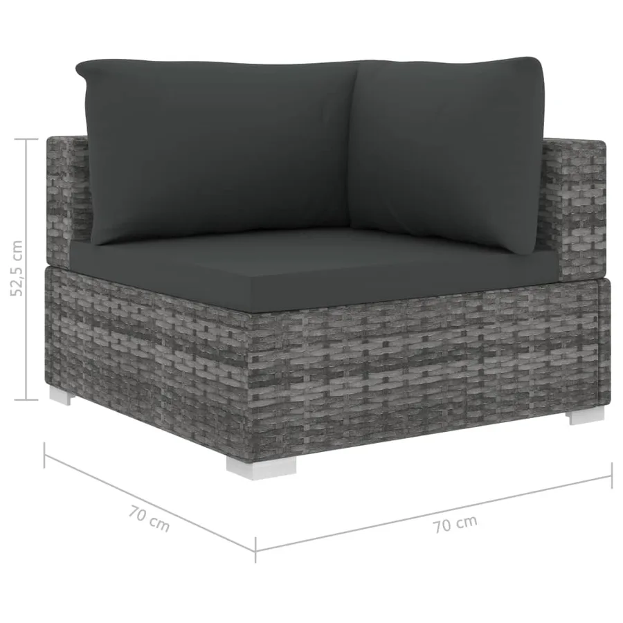 Salon de jardin 4 pcs avec coussins résine tressée gris - 8