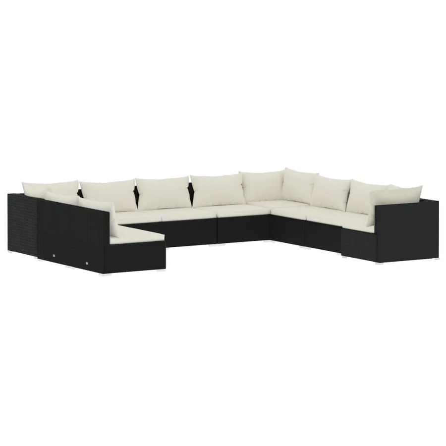Salon de jardin 10 pcs avec coussins noir résine tressée - 2
